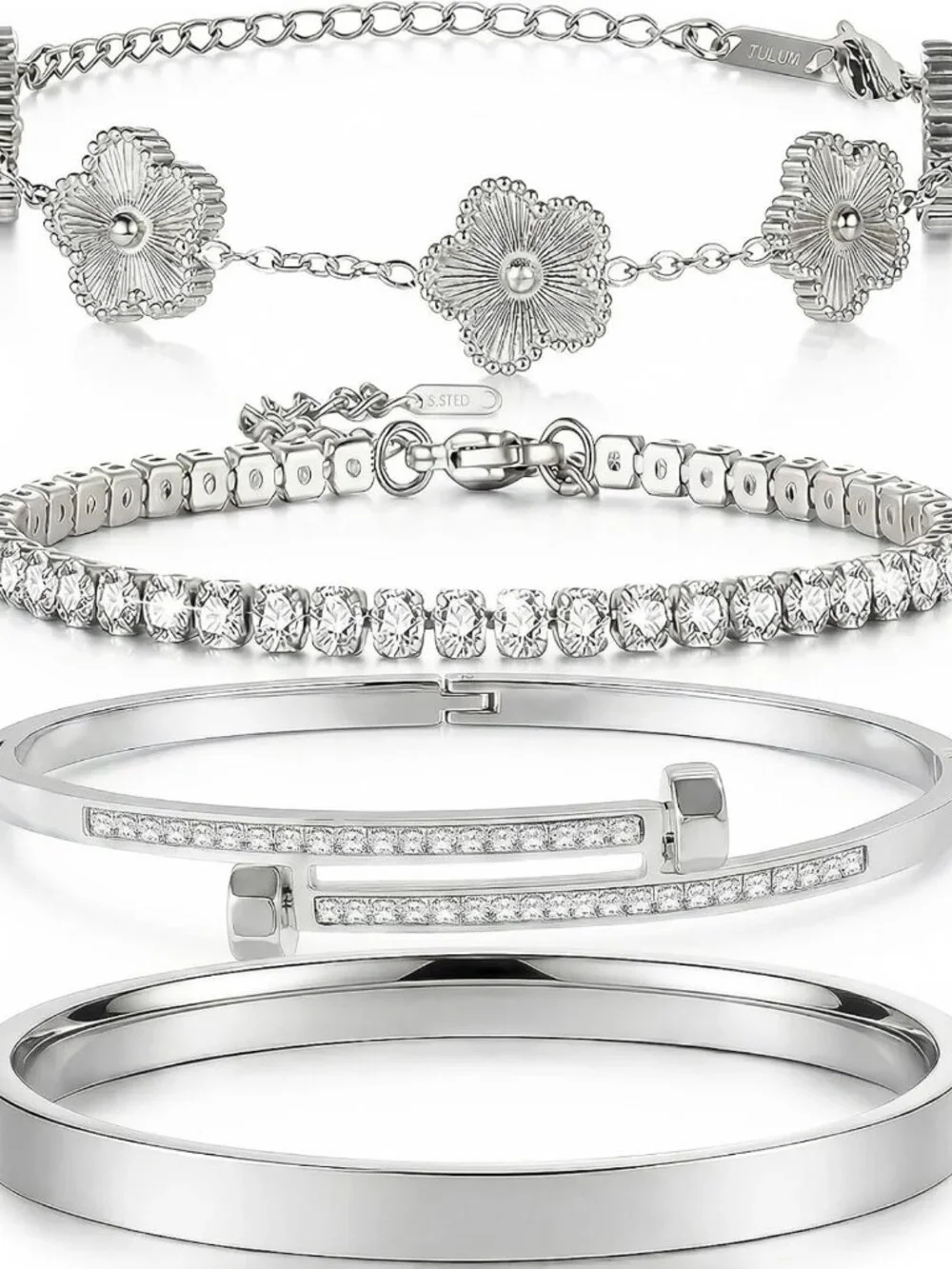 Trendy 4-Pc Silver & Gold Plated Stackable Bracelets Set - Non-Tarnish Jewelry